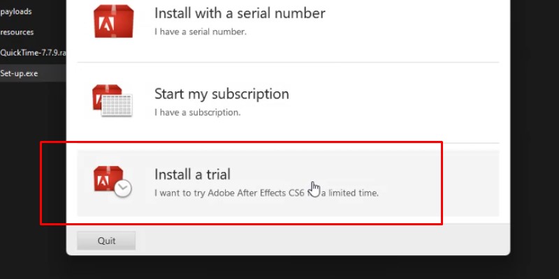 After Effects CS6 Hướng Dẫn Cài Đặt Chi Tiết 13 Chọn Install a trial
