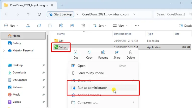 CorelDRAW 2021: Hướng dẫn chi tiết cài Full 11 Chạy file cài đặt bằng quyền Admin