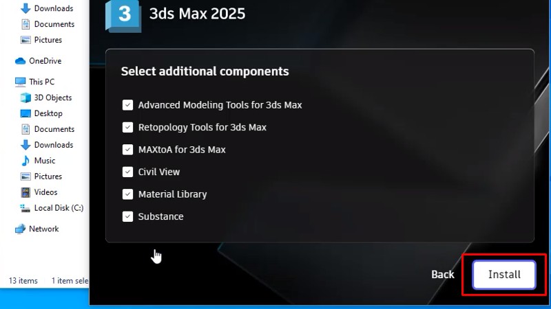 Bấm Install